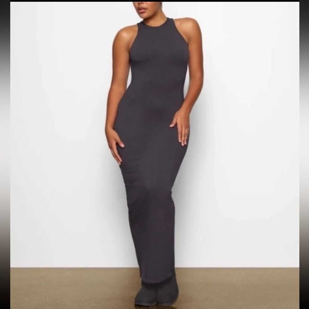 SKIMS Maxi Outdoor TANK DRESS High Neck Women Small Stretch Color: Ash NWT!